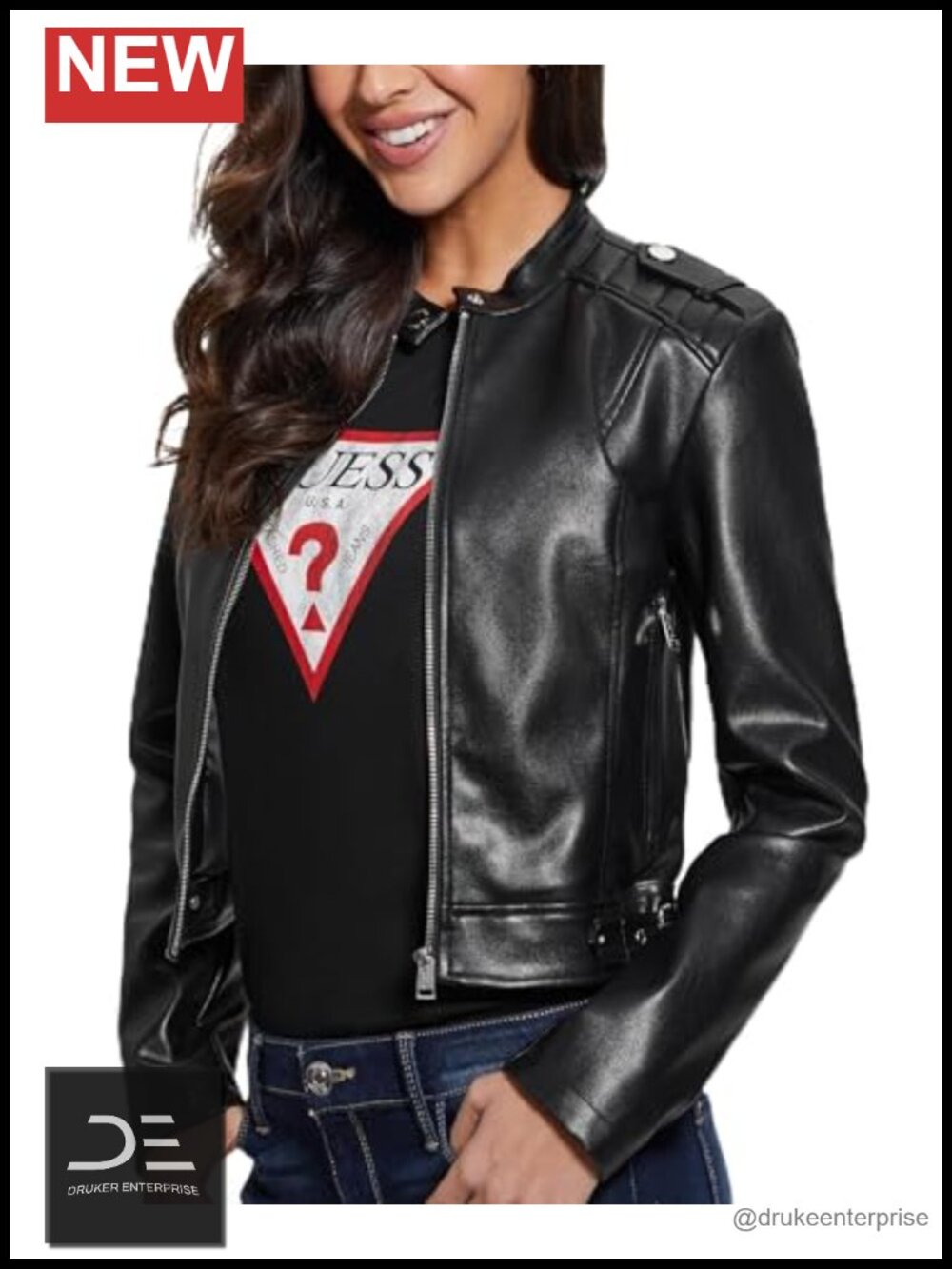 Faux Leather Fitted Moto Jacket Snap Mandarin Collar Aviator